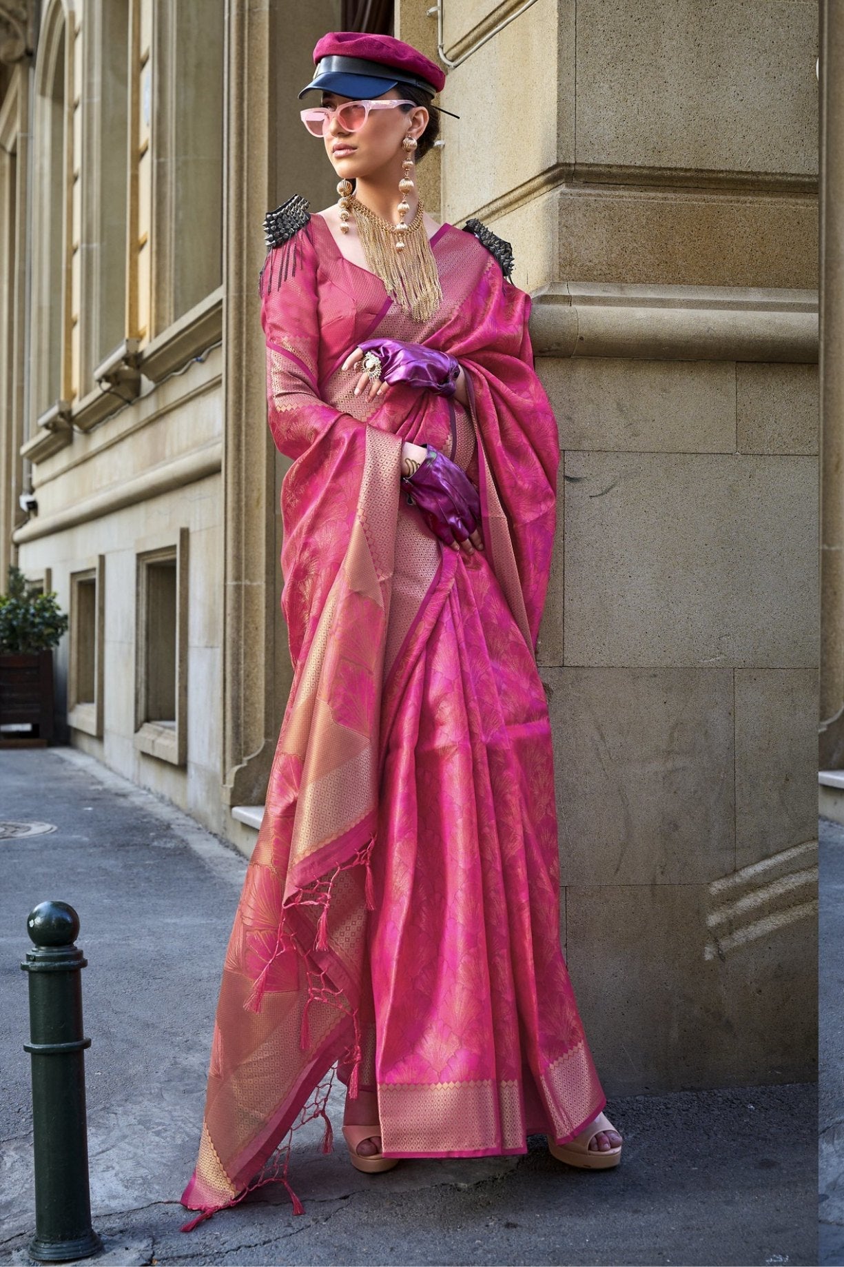 Deep Blush Pink Handloom Organza Saree