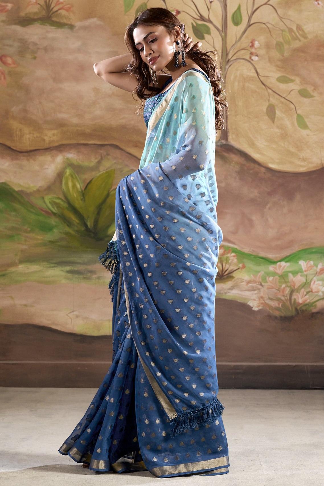 Nepal Blue Banarasi Georgette Saree