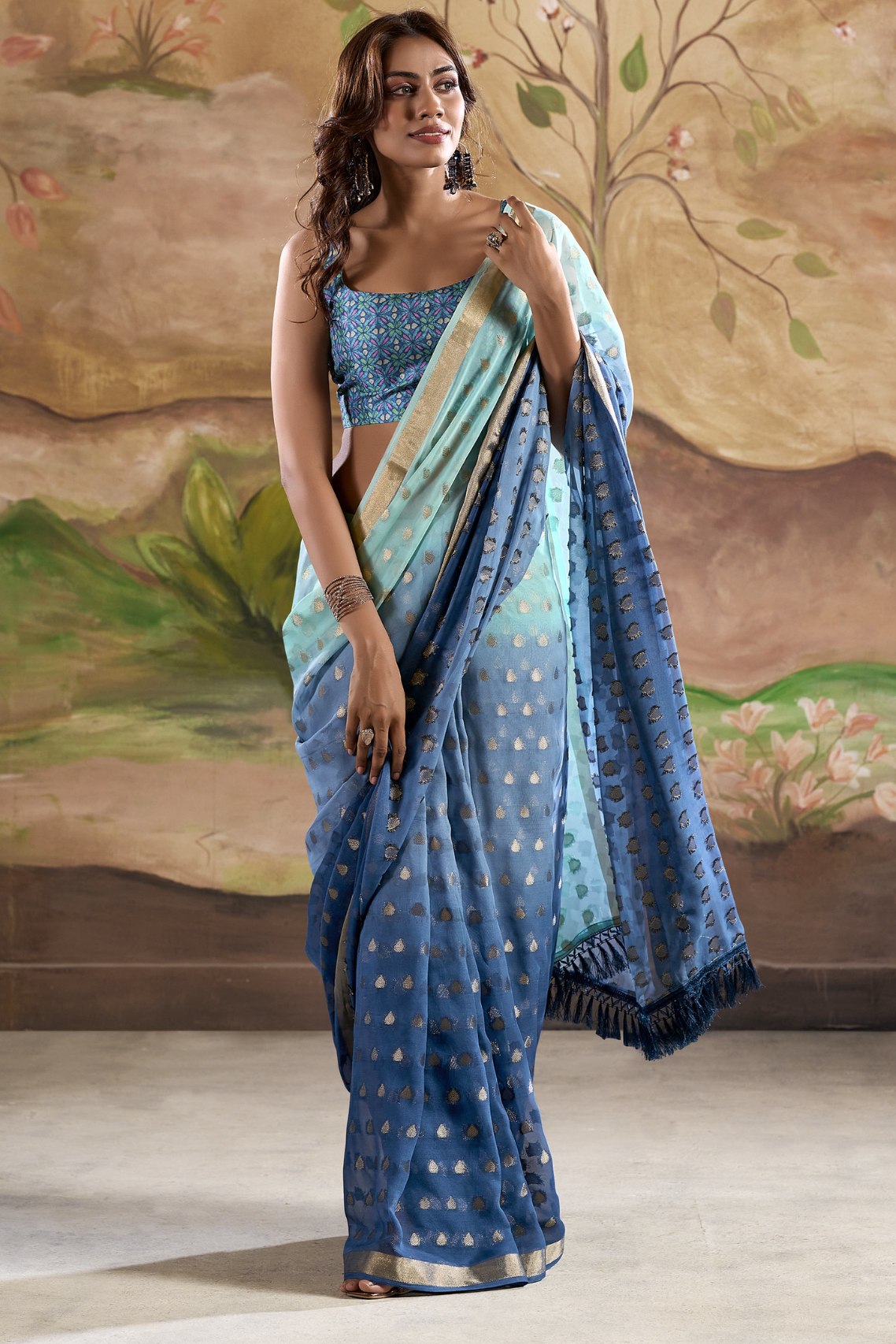 Nepal Blue Banarasi Georgette Saree