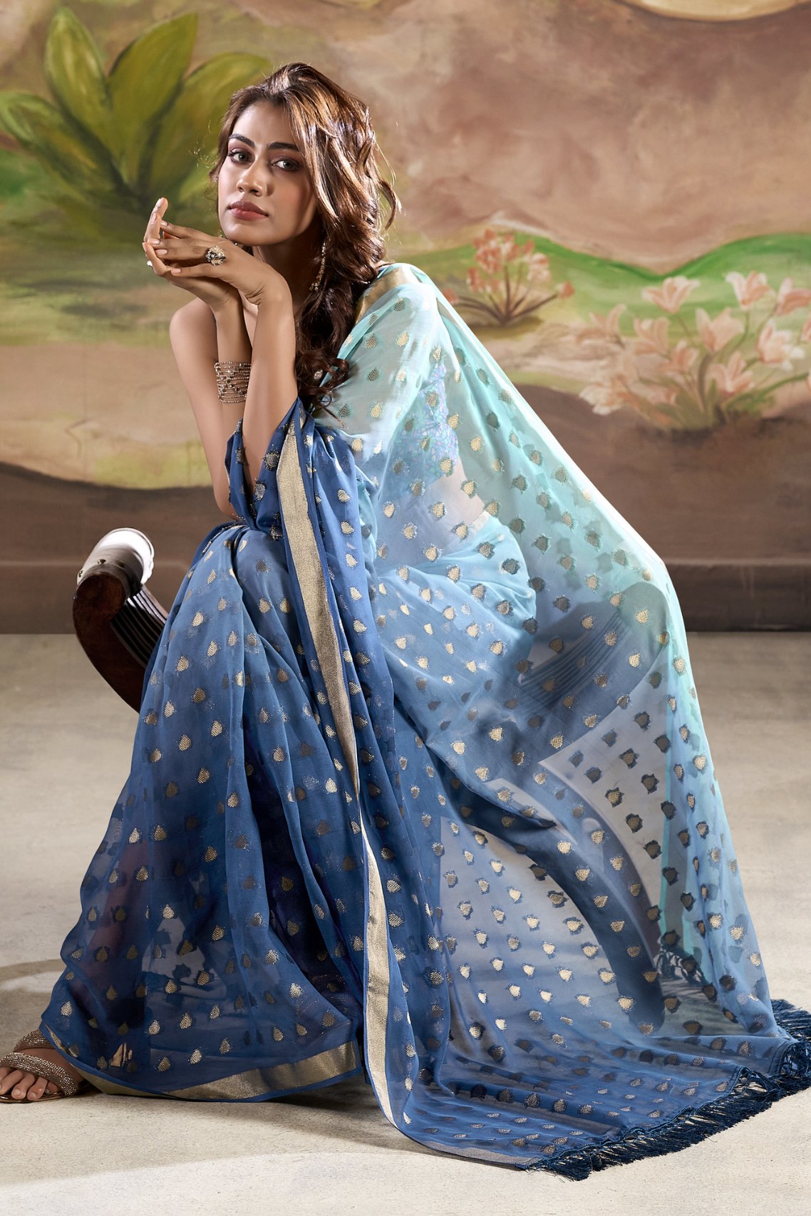 Nepal Blue Banarasi Georgette Saree