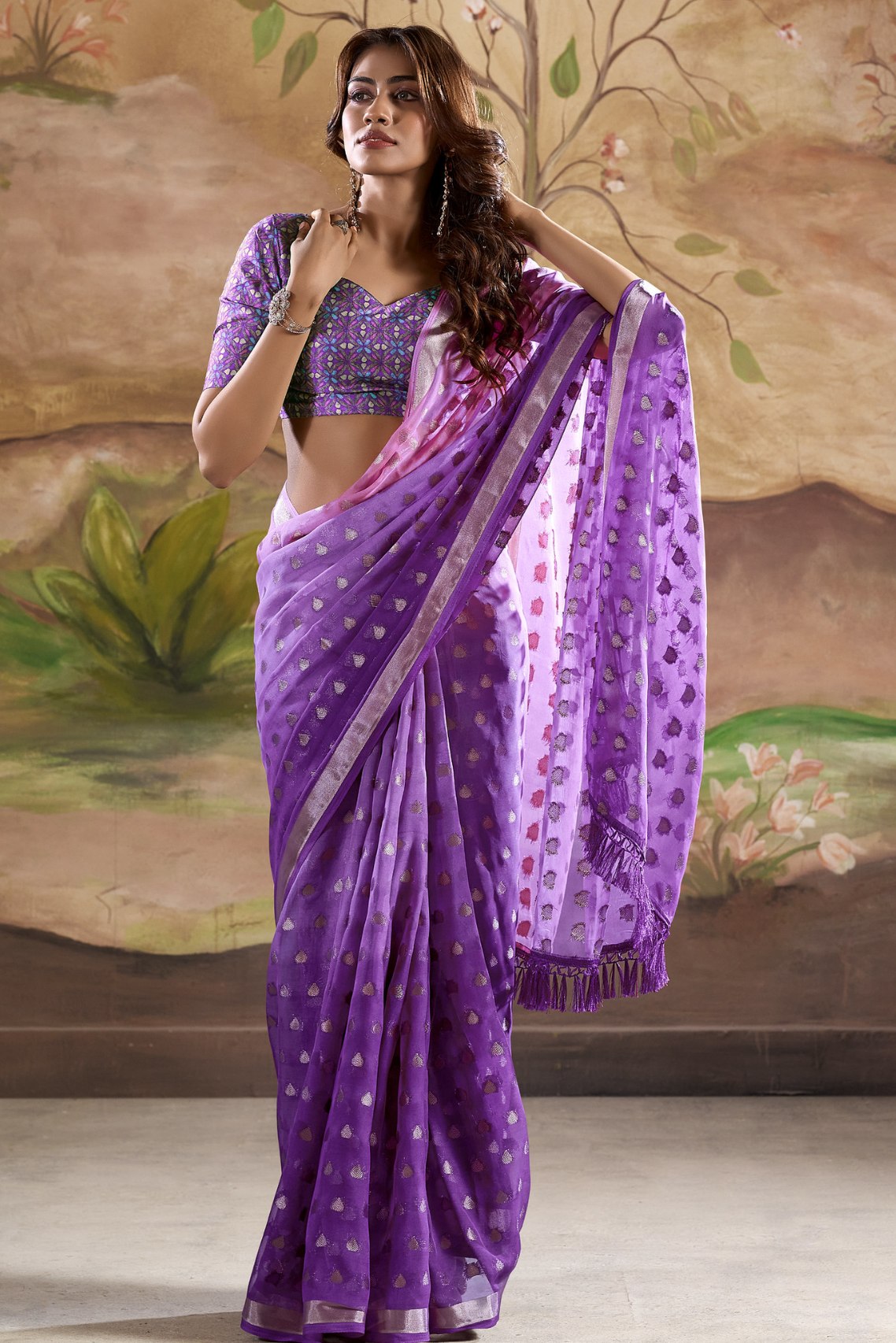 Vivid Violet Purple Banarasi Georgette Saree