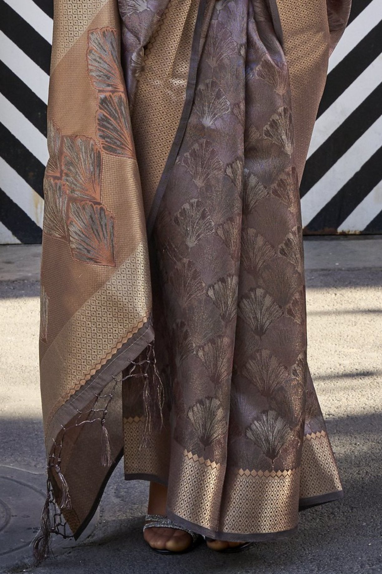 Hurricane Grey and Brown Handloom Organza Saree