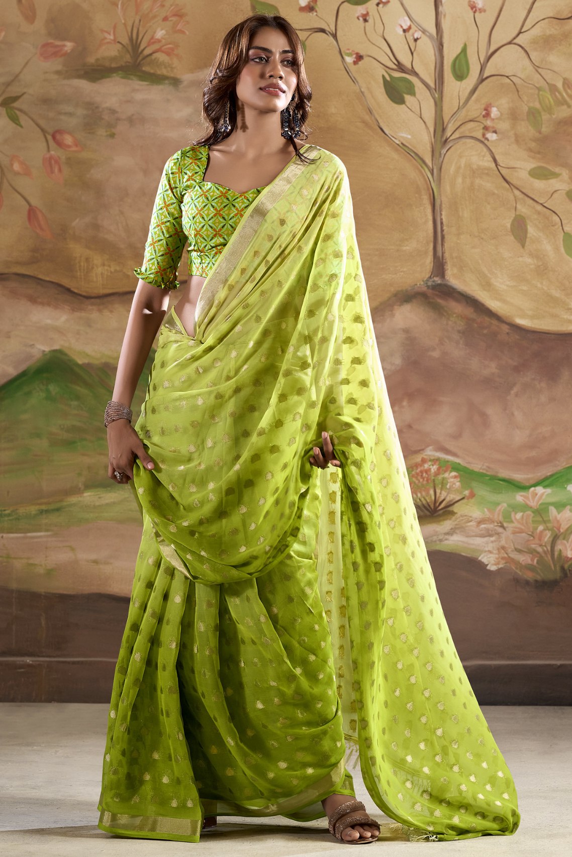 Celery Green Banarasi Georgette Saree