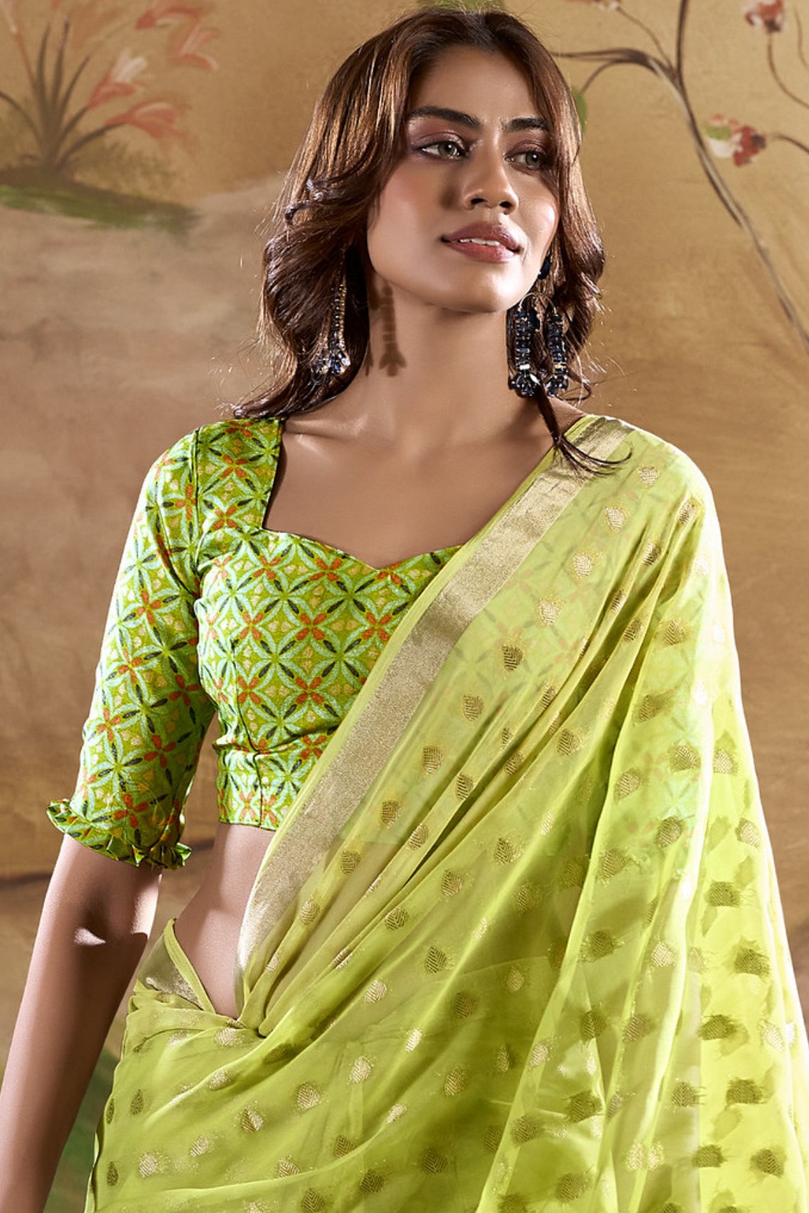 Celery Green Banarasi Georgette Saree