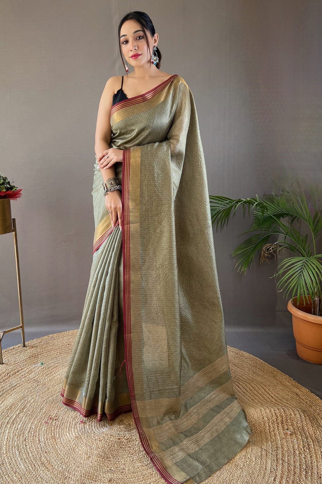 Clay Creek Green Organza Woven Saree