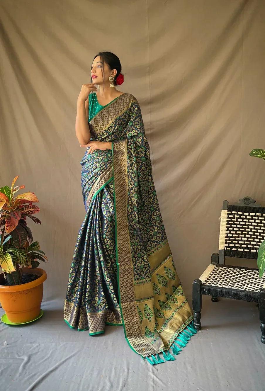 Diva Pure Patola Silk Saree With Contrast Meenakari - Mira Fashion