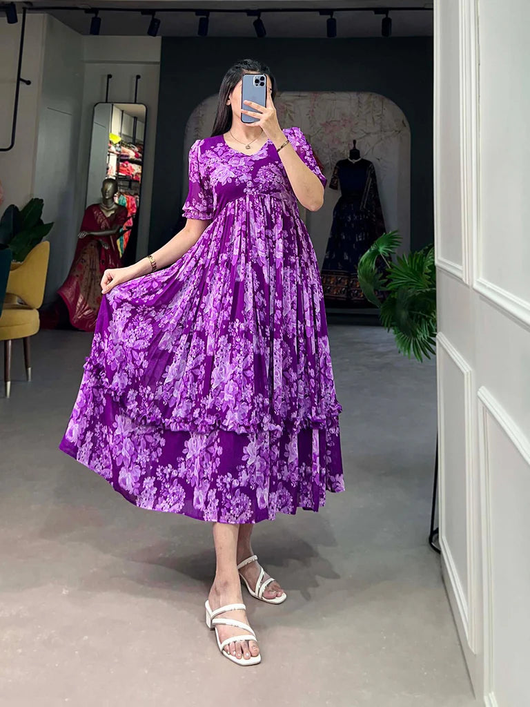 Purple Floral Georgette Frock for Effortless Summer Style