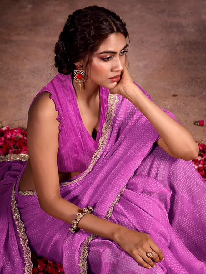 East Side Purple Designer Georgette Bandhani Saree