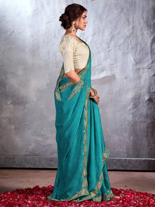 Rainy Blue Designer Georgette Bandhani Saree