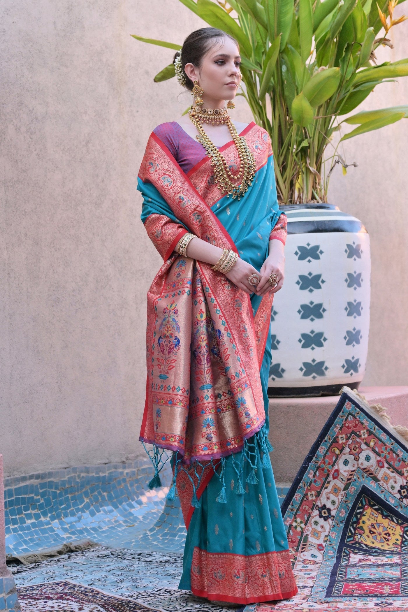 Capri Blue Zari Woven Paithani Saree