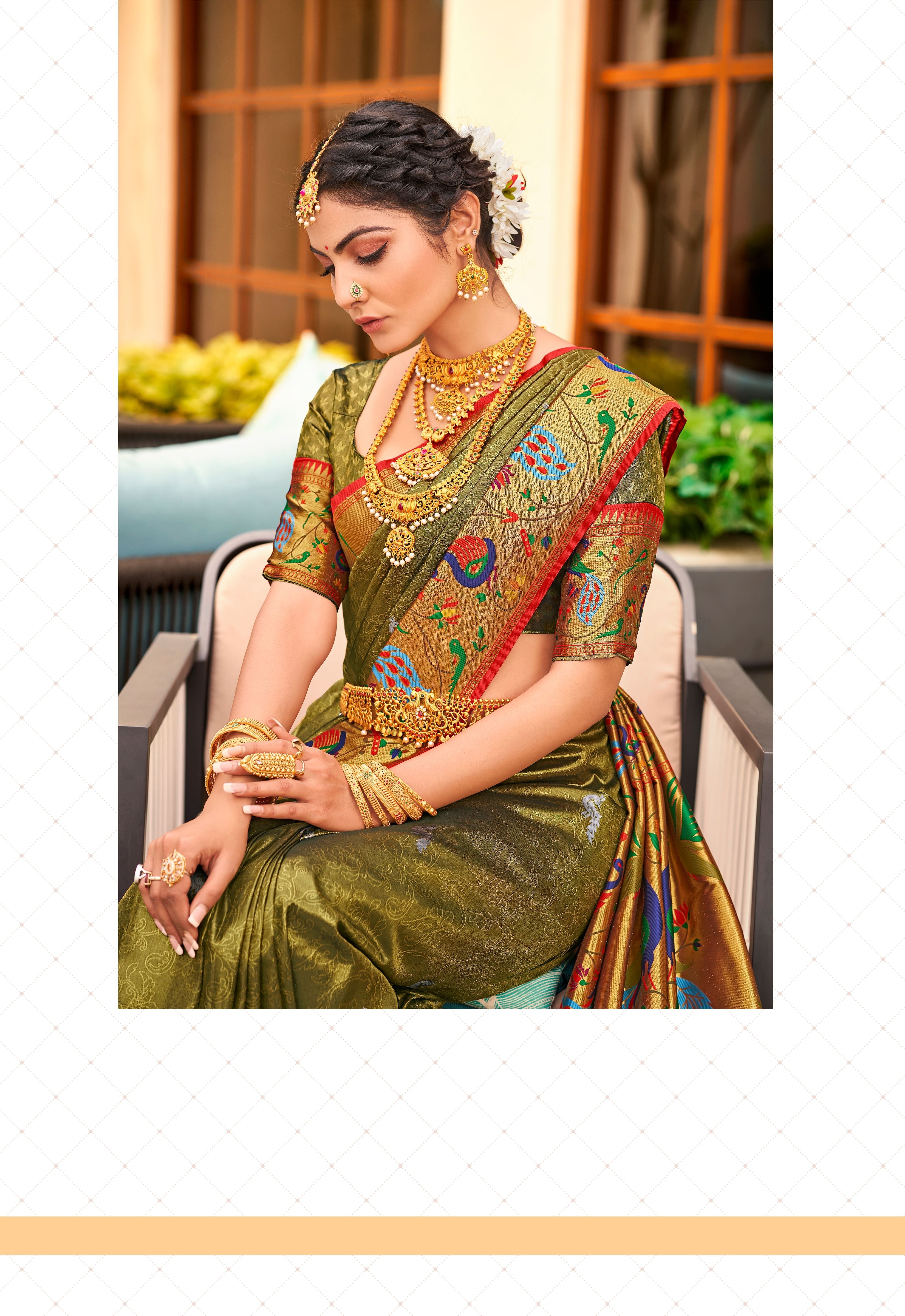 Metallic Sunburst Green Woven Paithani Silk Saree