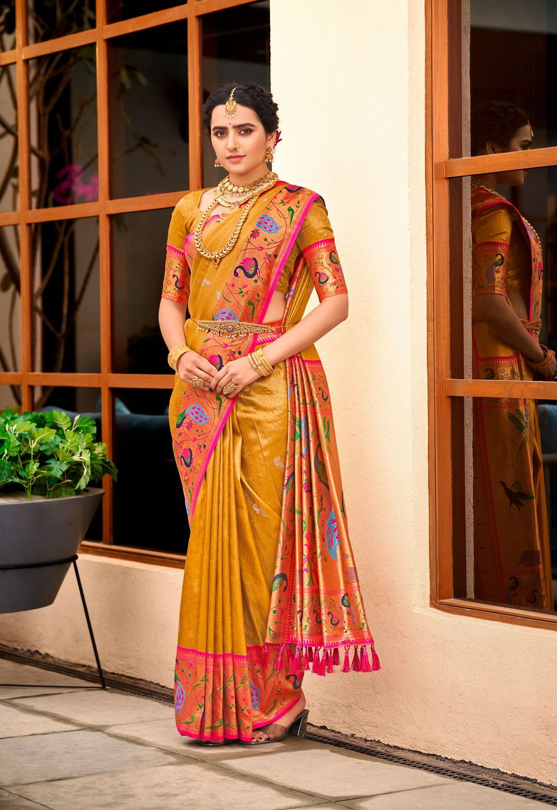 Fire Bush Yellow Woven Paithani Silk Saree