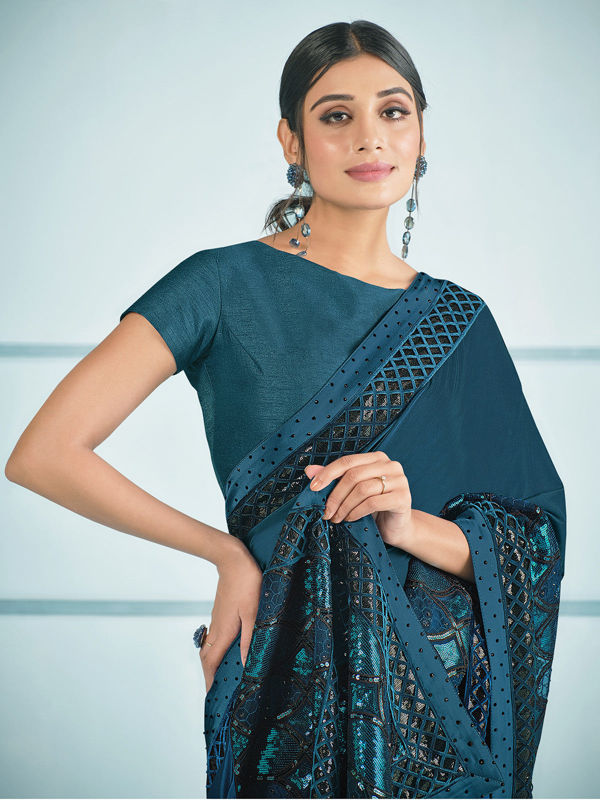 Bismark Blue Embroidery Designer Georgette Partywear Saree