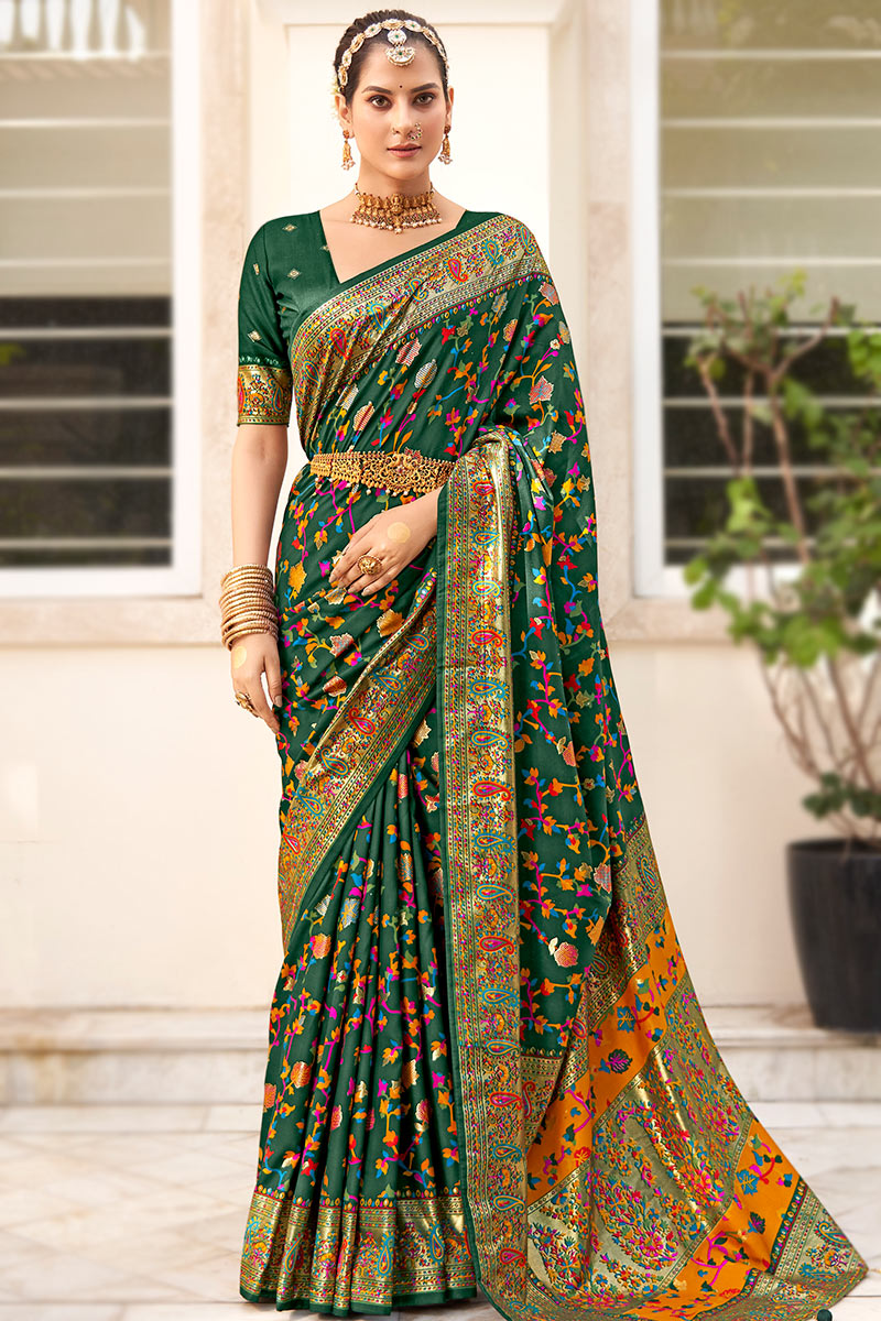 Pashmina Tusser Silk Saree in Green