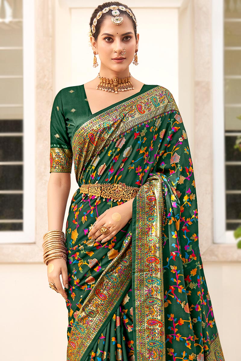 Pashmina Tusser Silk Saree in Green