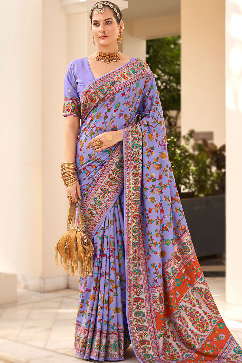 Pashmina Tusser Silk Saree in Light Purple