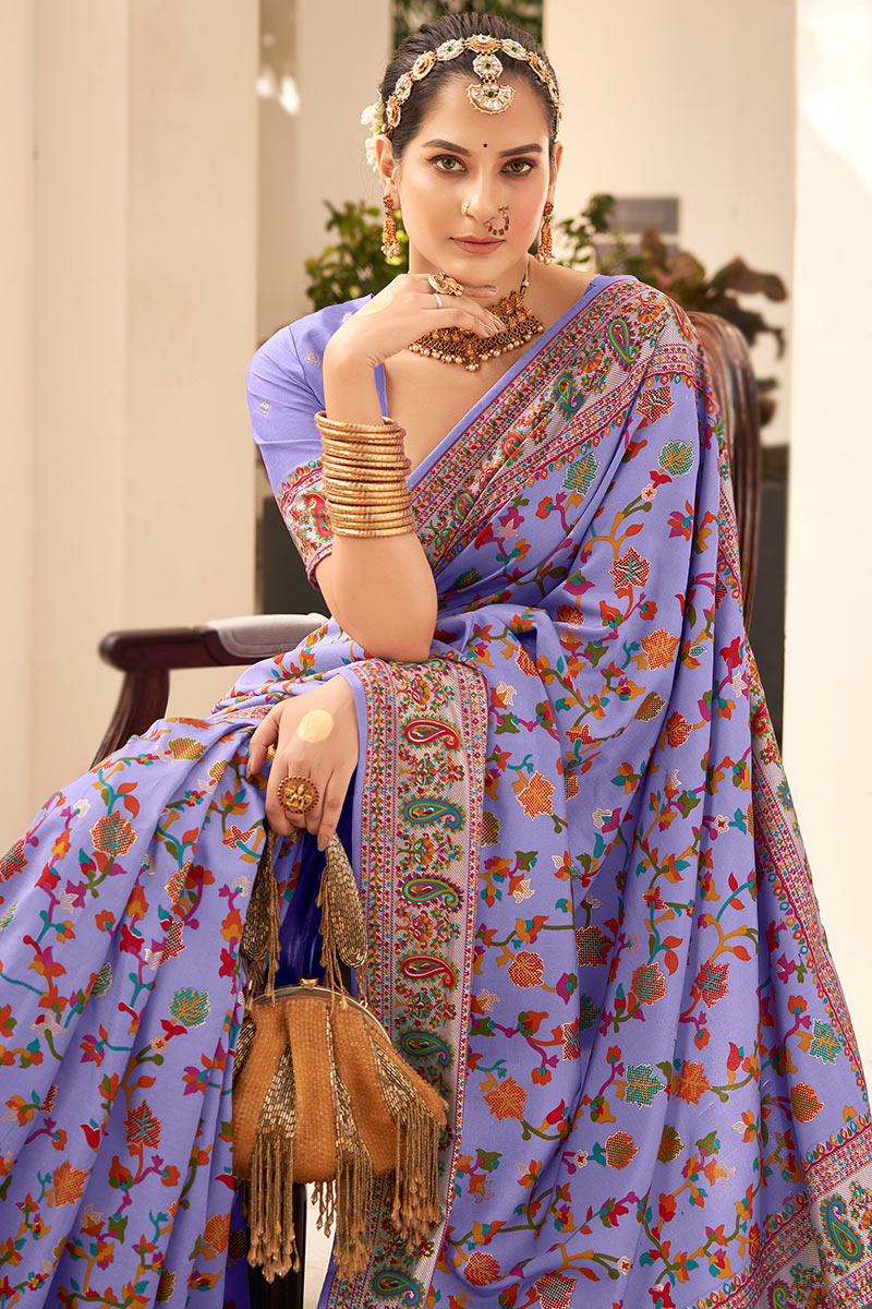 Pashmina Tusser Silk Saree in Light Purple