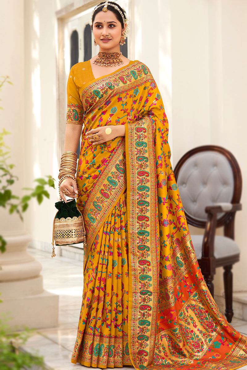 Pashmina Tusser Silk Saree in Mustard