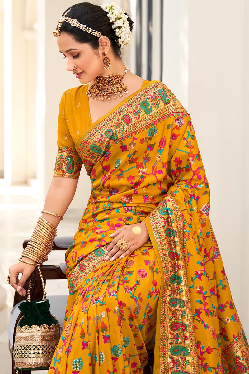 Pashmina Tusser Silk Saree in Mustard